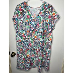 D&Co Beach Paisley Floral Print Tunic Dress Women's Plus Size 1X